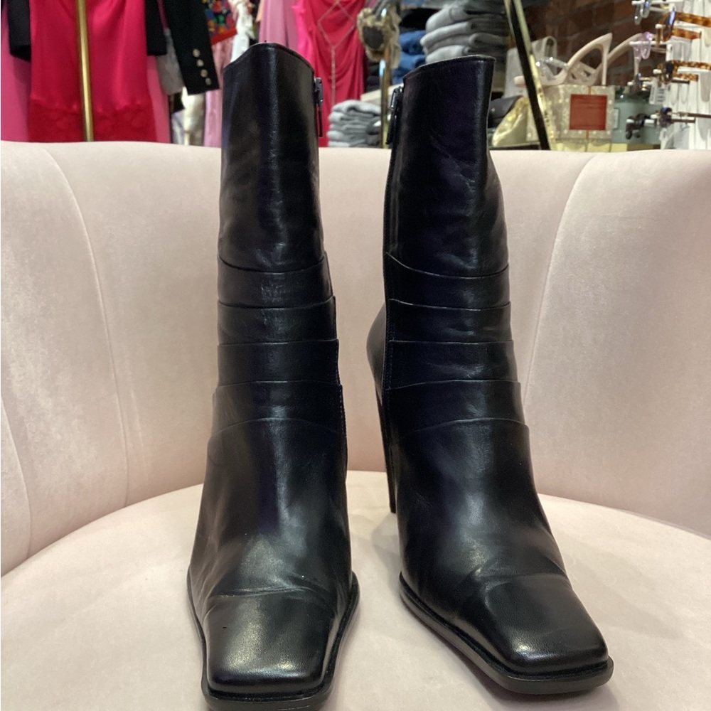 Y2K leather skinny square pointed high heel boot - Picture 8 of 9
